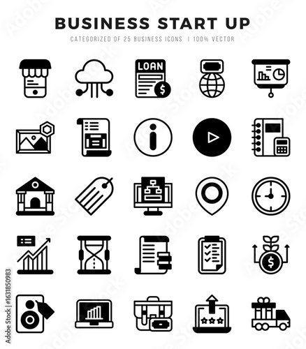 Business Start Up icons set. Collection of simple Lineal Filled web icons.