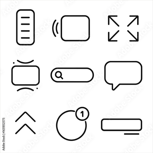 Microinteraction Outline Icons. Outline style icons of Microinteraction: drag-and-drop handle, item haptic buzz wave, pinch-zoom