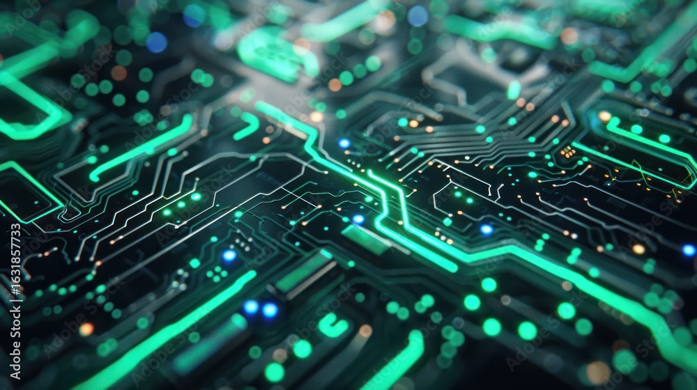 Obraz premium Illuminated circuitry: A futuristic digital landscape of interconnected technology