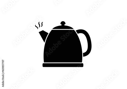 Steam Kettle Icon: A minimalist icon of a sleek black kettle with steam rising, ready to pour, perfect for digital design and culinary themes. 