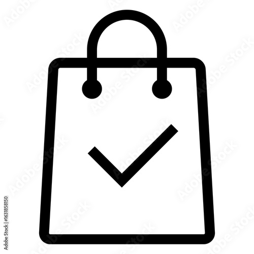 Logo tienda en línea. Icono bolsa de la compra con check mark con líneas 