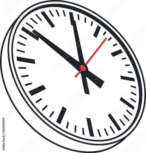 Classic analog clock face with bold hands and minute markers