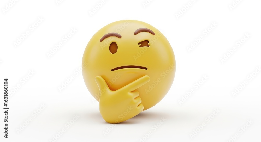 Fototapeta premium Yellow emoji thinking pose isolated on white background