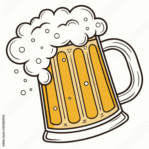 Vector art of mug of beer with foam and bubbles, isolated on white background