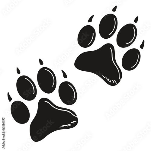 Vector art of two black paw prints, isolated on white background
