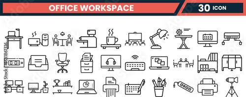 Office Concepts and Workplace - Thin line vector icon set. Pixel perfect. Editable stroke. For Mobile and Web