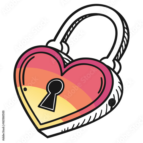 Vector art of heart shaped lock with colorful gradient and keyhole isolated on white background
