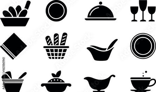 Simple Black Glyph Icons: Restaurant, Food, and Drink Menu Design