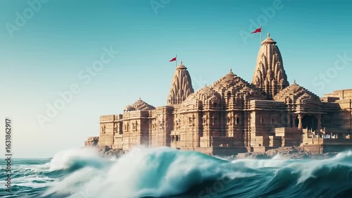Somnath Temple Gujarat Coast Waves Crashing