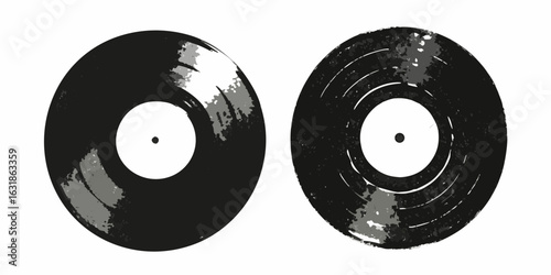 Two grunge style vinyl records on a white background