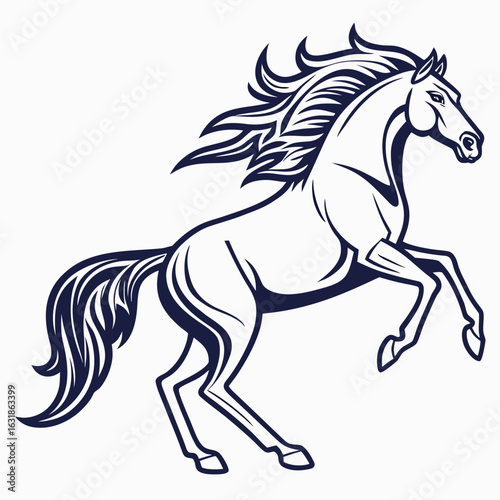 Stylized horse rearing up silhouette isolated on white background