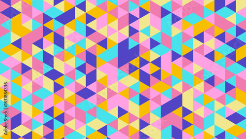 Vibrant polygonal mosaic bursting with dynamic color gradients and seamless geometric rhythm. A bold low-poly pattern design blending futuristic style with digital artistry – perfect for ultra-modern