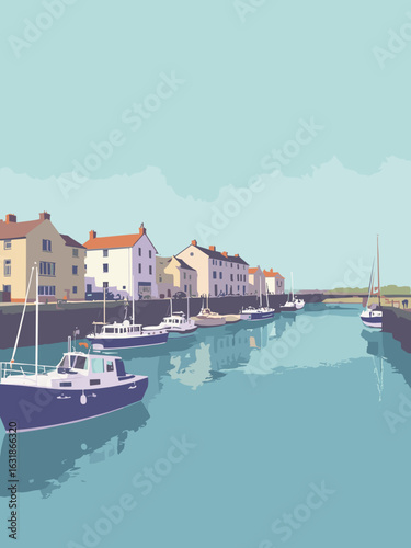 Greenock – Custom House and waterfront pools in harbor blue, sandstone beige, ship white, and dawn lavender