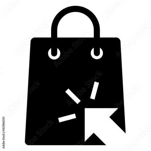 Logo tienda en línea. Icono bolsa de la compra con flecha de cursor de ordenador en espacio negativo