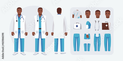 Doctor character design kit with medical accessories