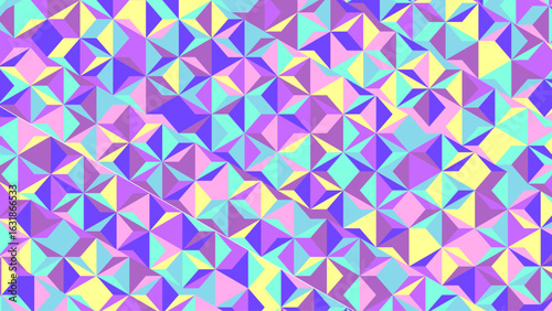 Vibrant polygonal mosaic bursting with dynamic color gradients and seamless geometric rhythm. A bold low-poly pattern design blending futuristic style with digital artistry – perfect for ultra-modern 