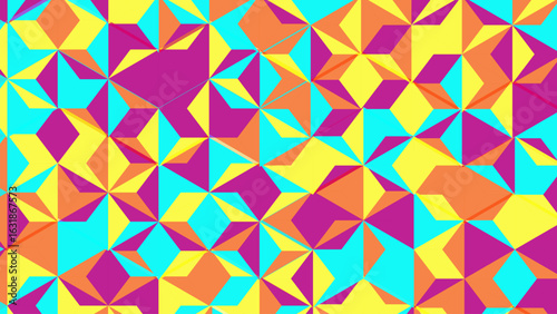 Vibrant polygonal mosaic bursting with dynamic color gradients and seamless geometric rhythm. A bold low-poly pattern design blending futuristic style with digital artistry – perfect for ultra-modern 