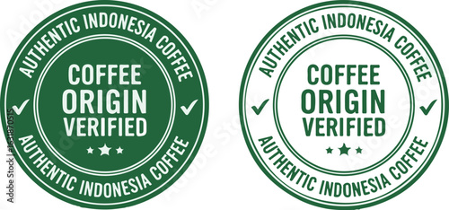 Authentic Indonesia Coffee Origin Verified stamp on white background