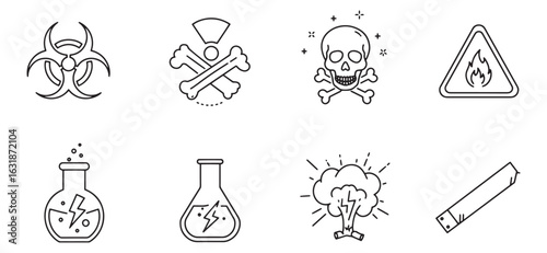 Various danger warning symbols representing hazardous materials and dangerous situations