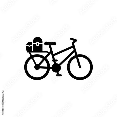 Bike with backpack rack icon for cycling trips and outdoor travel adventure