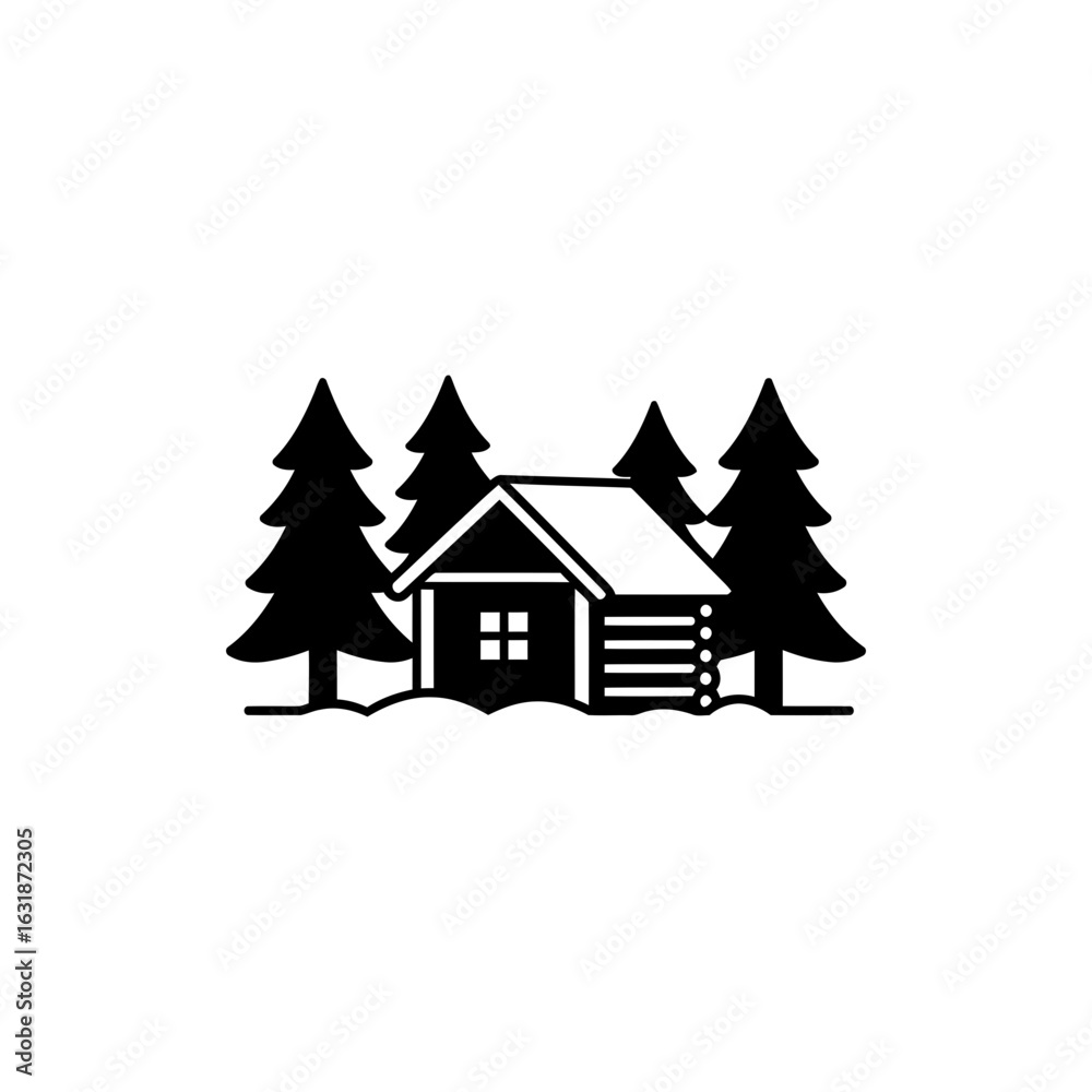 Obraz premium Cabin in snowy forest icon for winter holiday retreat and ski lodge stay