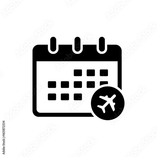  Calendar with travel date black filled icon vacation planning schedule design
