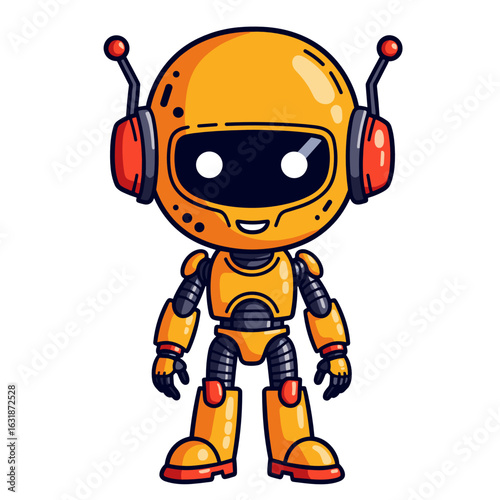 Cartoon robot character with orange body and friendly look  