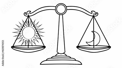 Vector Balancing sun and moon symbols on scale represents harmony and duality