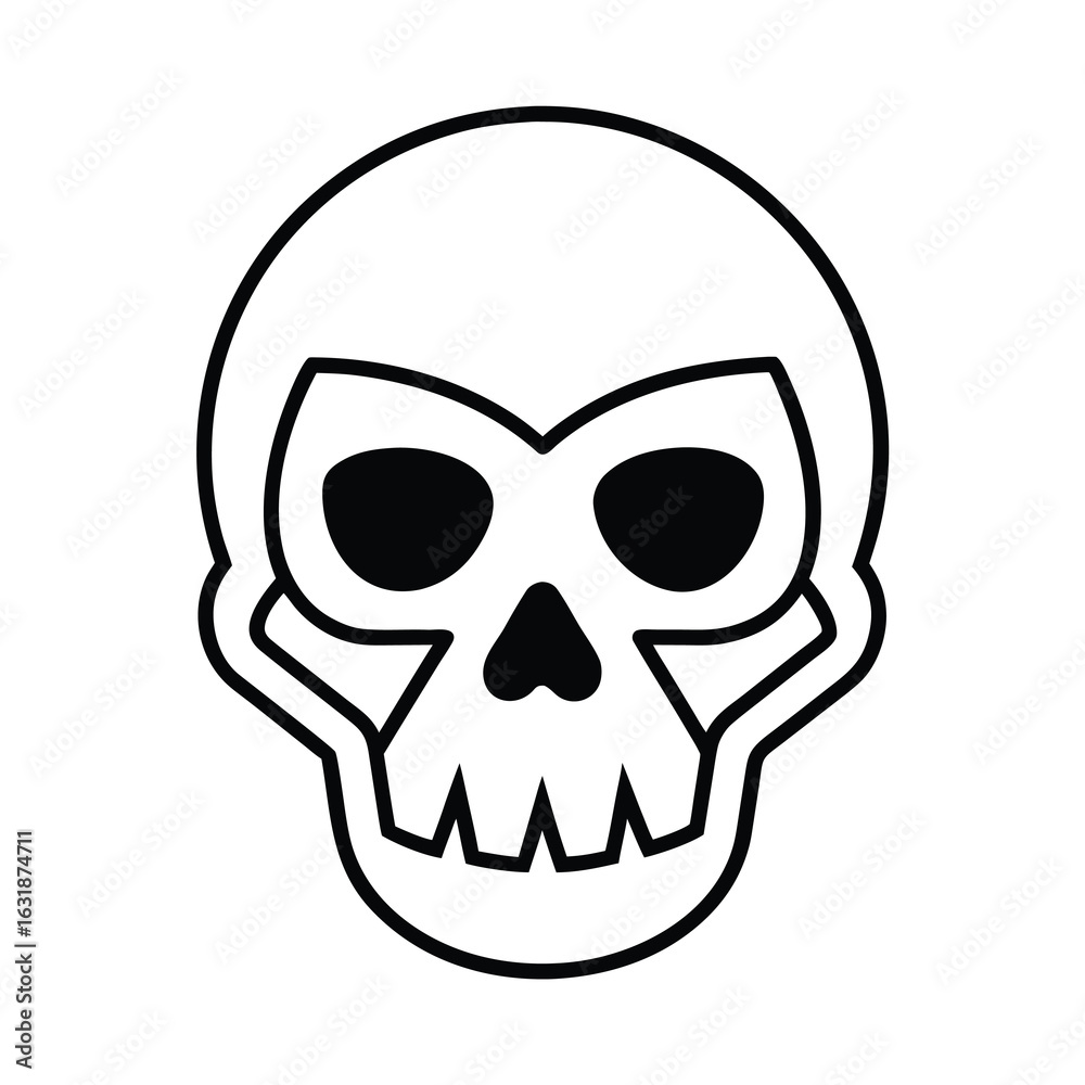 Obraz premium Halloween vector art of outline of a skull with empty eye sockets and sharp teeth, isolated