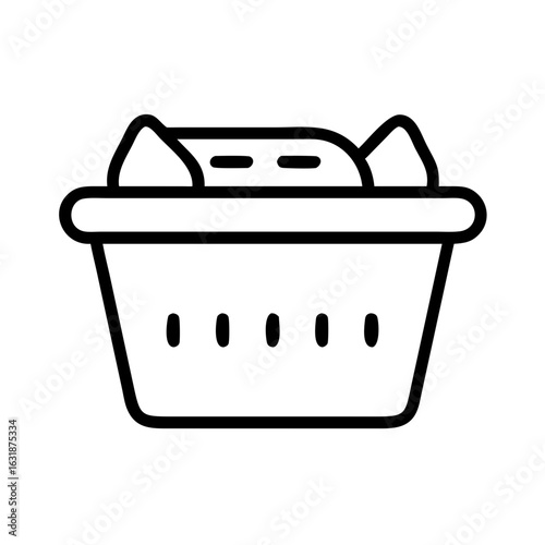 Laundry basket filled with clothes in minimal line art style  