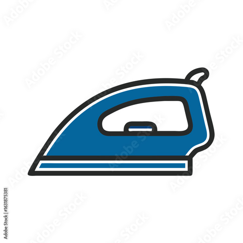 Blue steam iron in flat design with clean lines  