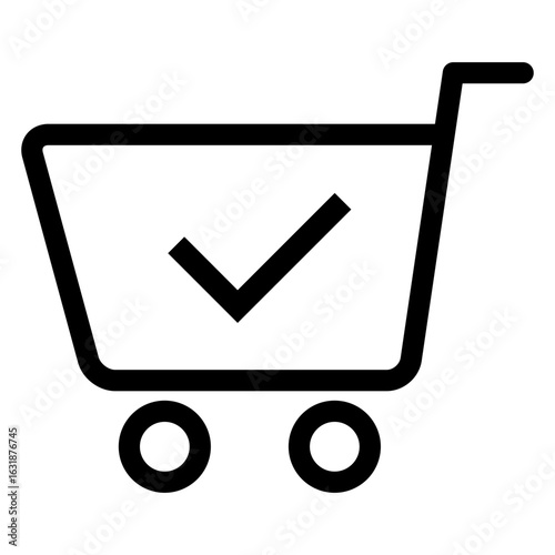 Logo tienda en línea. Icono carrito de la compra con check mark con líneas