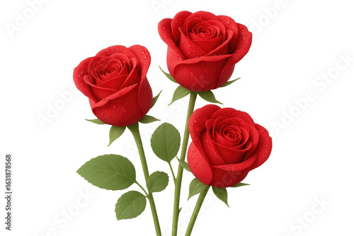 Vibrant red roses glistening with water droplets, symbolizing passion and delicate beauty against clear backdrop
