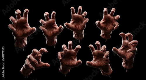 A creepy collection of zombie hands reaching out from the darkness a scary and spooky halloween concept