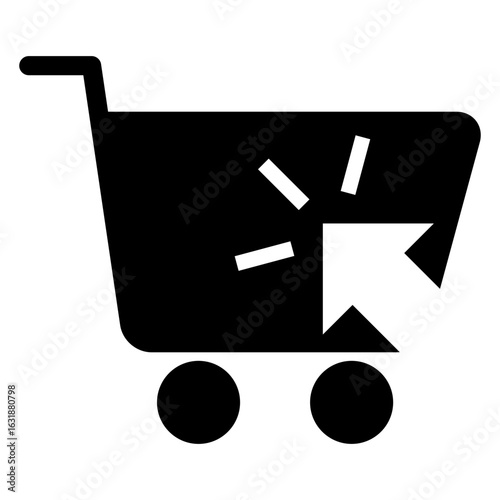 Logo tienda en línea. Icono carrito de la compra con flecha de cursor de ordenador en espacio negativo