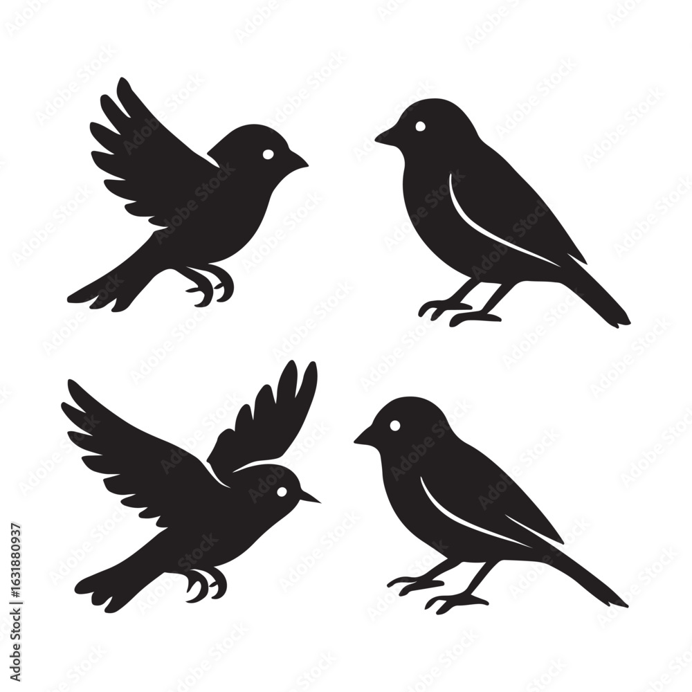 Obraz premium Collection of Elegant Bird Silhouettes Depicting Various Poses, a Clean White Background