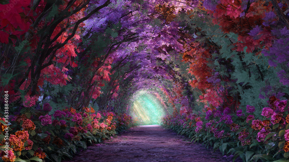 Obraz premium Magical flower tunnel with colorful leaves
