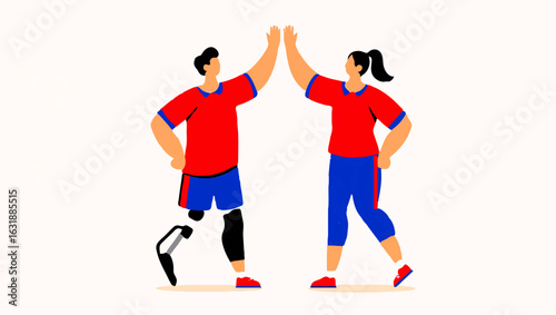 Teammates give high five after sports competition

