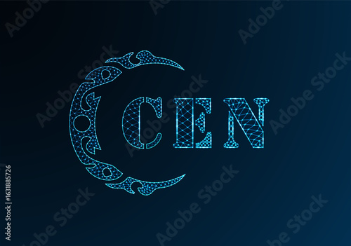 Low poly letter logo CEN design. CEN letter logo low poly vector design on blue color gradient background. CEN logo low poly design