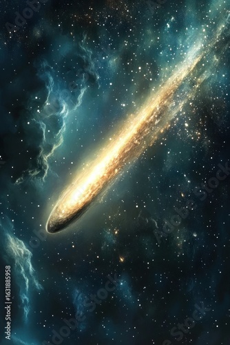 Celestial firetrail, A radiant comet streaking through cosmic clouds