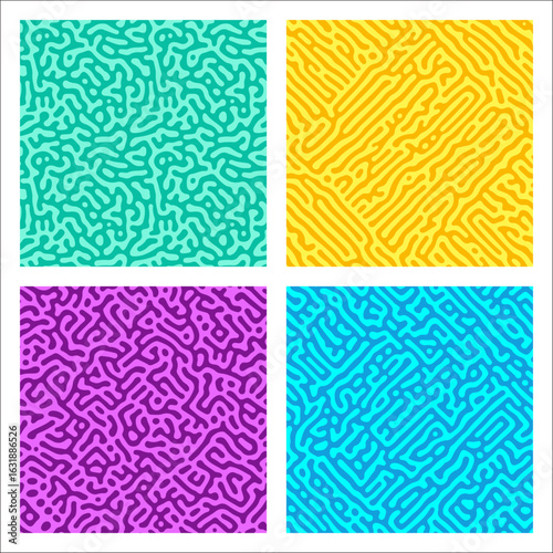 Vibrant colors seamless Turing pattern set. Hand drawn vector illustration