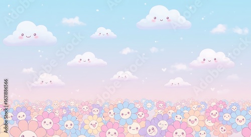 Pastel cloudscape with flowers