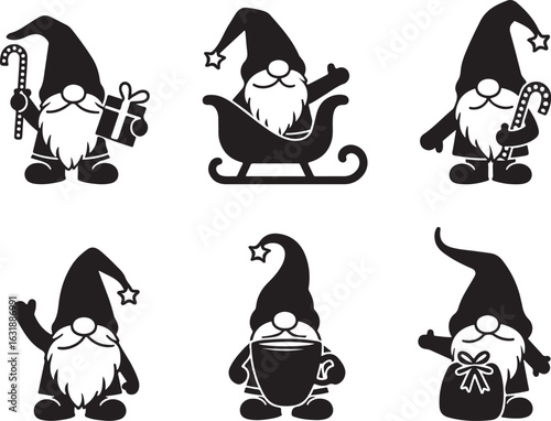 Whimsical Christmas gnome silhouettes perfect for holiday designs and crafts