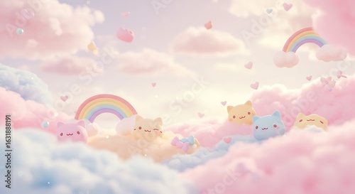 Cute rainbow and clouds cartoon