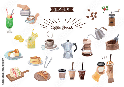 カフェイラスト　手描き水彩