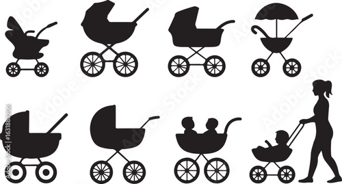 Collection of stroller and pram silhouettes for babies