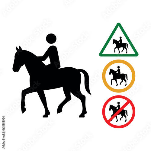 Horse Riding Sign Icons Set on White Background equestrian rider