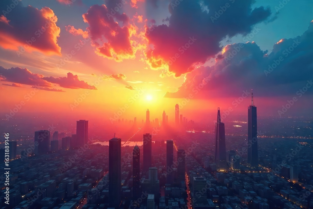 Fototapeta premium Vibrant Sunrise Cityscape Growth, Opportunity, and a Prosperous Future