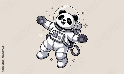 This charming illustration captures a panda floating joyfully in a space suit, symbolizing adventure, creativity, and exploration in a delightful, playful manner.