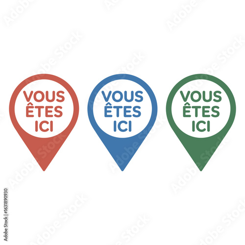 You Are Here Location Pins In Red Blue And Green On White marker